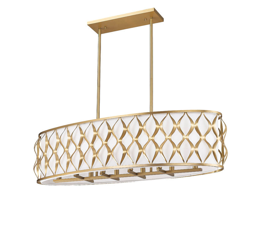 Z-Lite Harden 13" 10-Light Modern Gold and White Fabric Shade Linear Chandelier