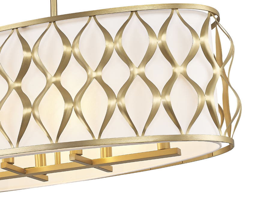 Z-Lite Harden 13" 10-Light Modern Gold and White Fabric Shade Linear Chandelier