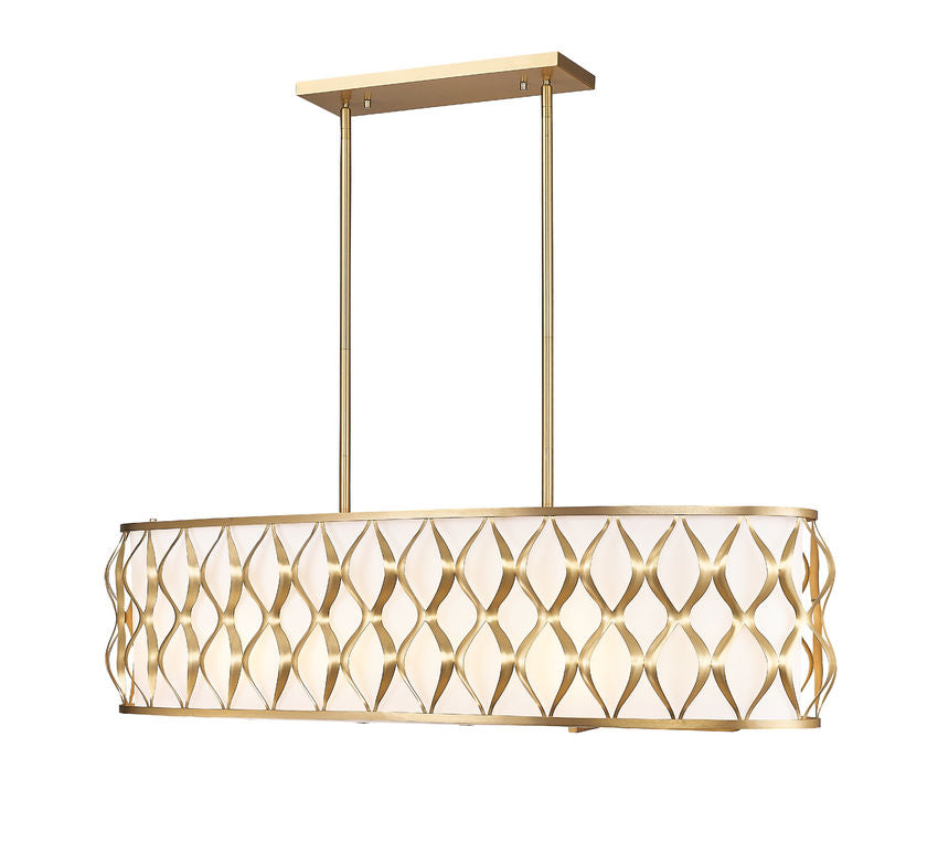 Z-Lite Harden 13" 10-Light Modern Gold and White Fabric Shade Linear Chandelier