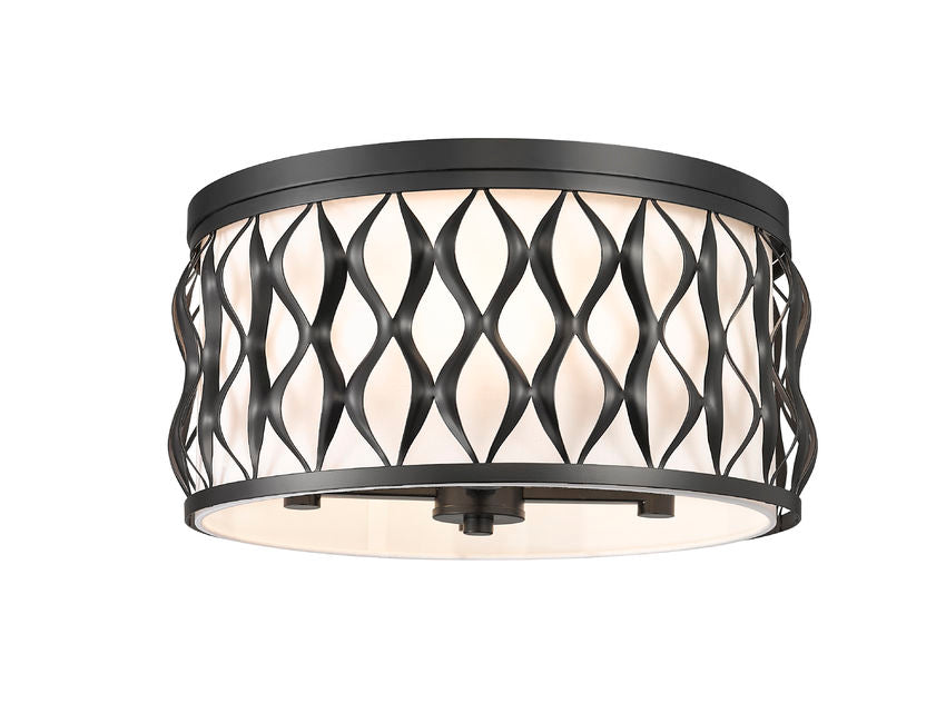 Z-Lite Harden 16" 4-Light Matte Black and White Fabric Shade Flush Mount
