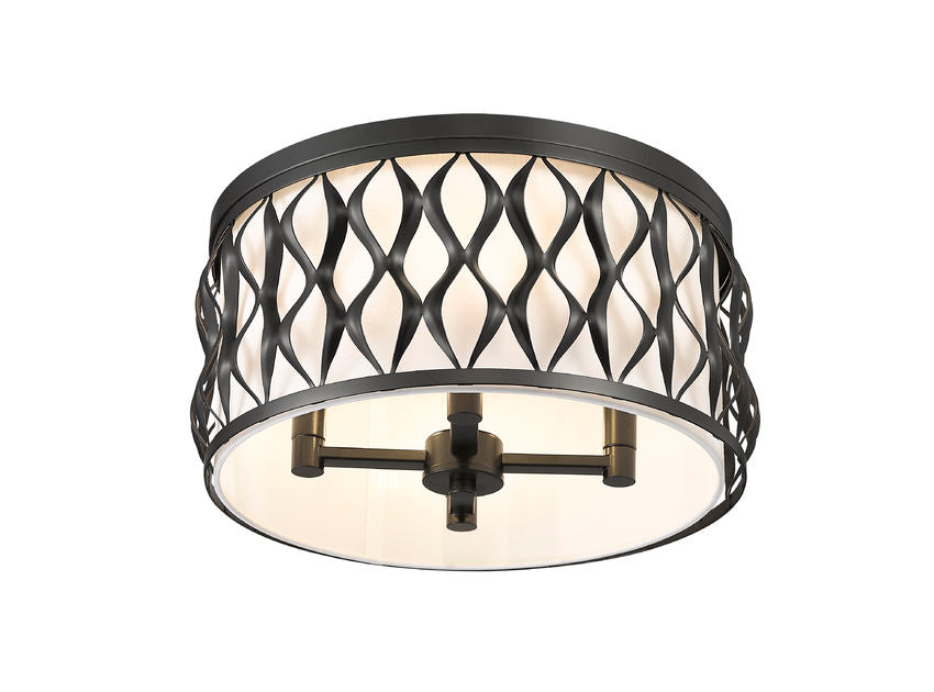 Z-Lite Harden 16" 4-Light Matte Black and White Fabric Shade Flush Mount