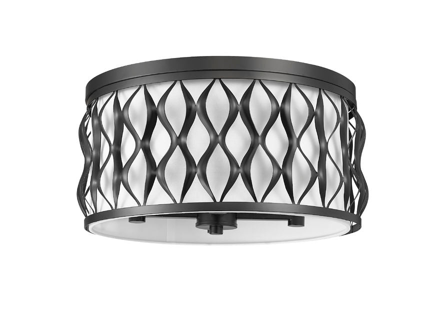 Z-Lite Harden 16" 4-Light Matte Black and White Fabric Shade Flush Mount