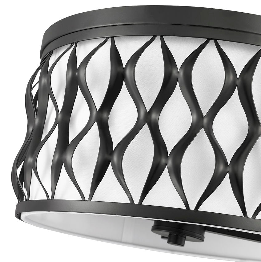 Z-Lite Harden 16" 4-Light Matte Black and White Fabric Shade Flush Mount