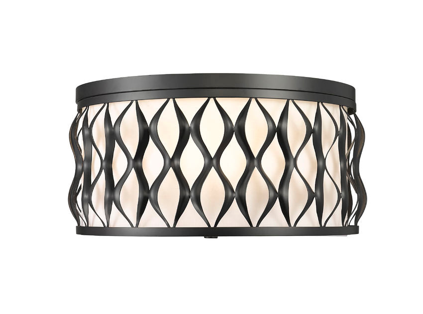 Z-Lite Harden 16" 4-Light Matte Black and White Fabric Shade Flush Mount