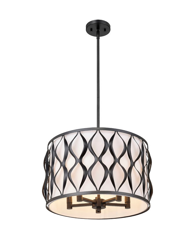 Z-Lite Harden 18" 5-Light Matte Black and White Fabric Shade Pendant Light