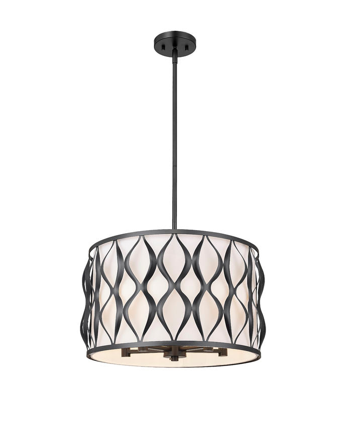 Z-Lite Harden 18" 5-Light Matte Black and White Fabric Shade Pendant Light