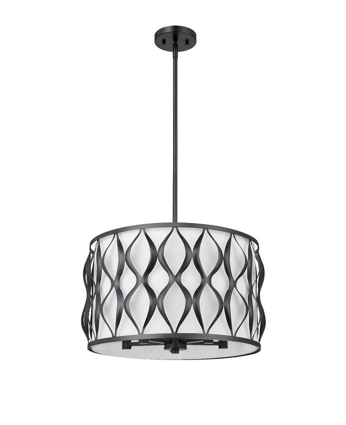 Z-Lite Harden 18" 5-Light Matte Black and White Fabric Shade Pendant Light