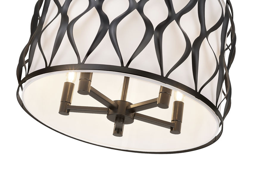 Z-Lite Harden 18" 5-Light Matte Black and White Fabric Shade Pendant Light