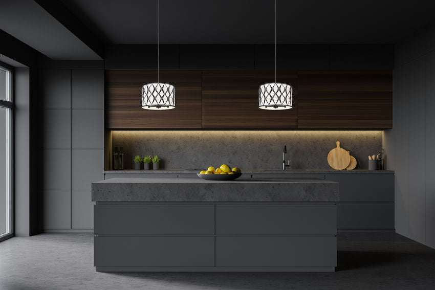 Z-Lite Harden 18" 5-Light Matte Black and White Fabric Shade Pendant Light