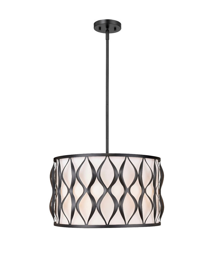 Z-Lite Harden 18" 5-Light Matte Black and White Fabric Shade Pendant Light