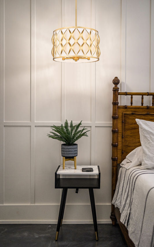 Z-Lite Harden 18" 5-Light Modern Gold and White Fabric Shade Pendant Light