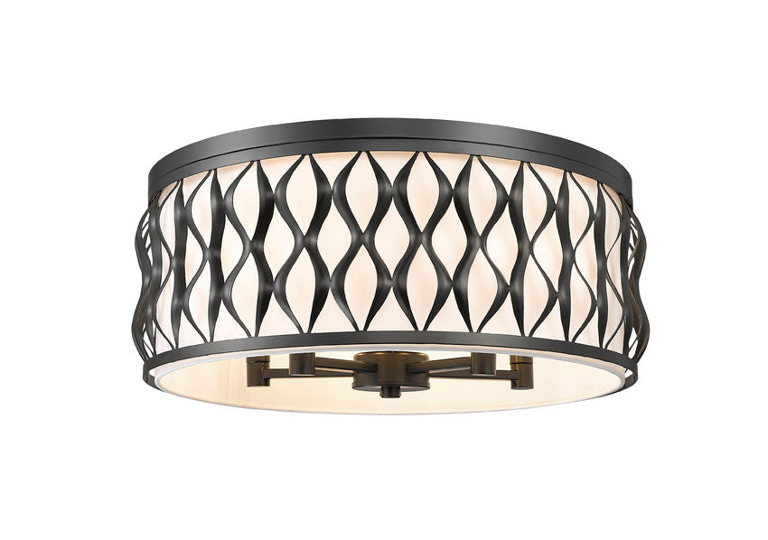 Z-Lite Harden 20" 5-Light Matte Black and White Fabric Shade Flush Mount