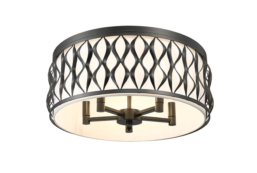 Z-Lite Harden 20" 5-Light Matte Black and White Fabric Shade Flush Mount