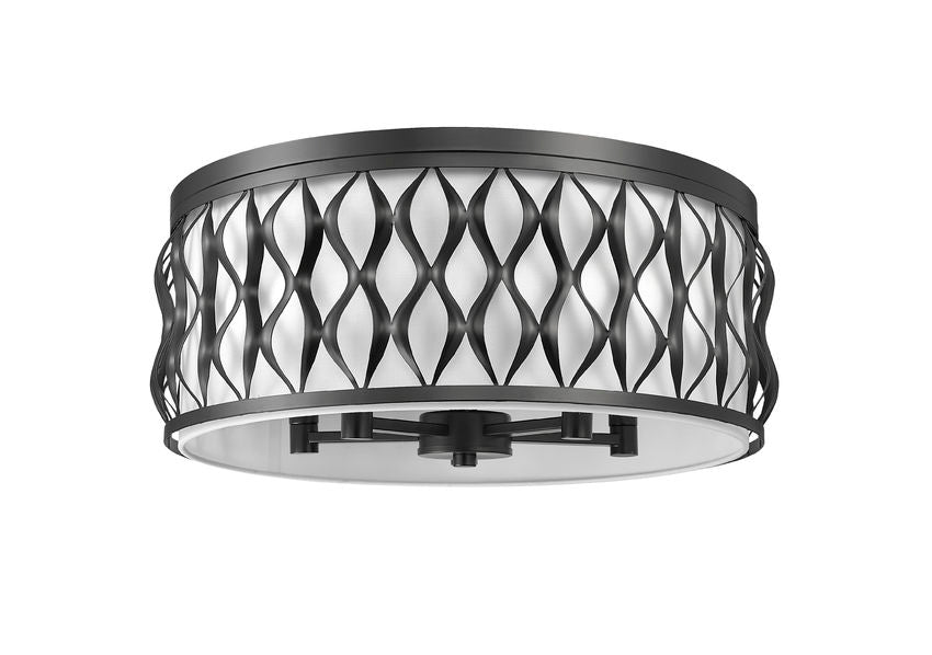 Z-Lite Harden 20" 5-Light Matte Black and White Fabric Shade Flush Mount
