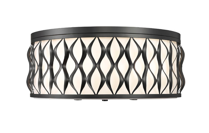 Z-Lite Harden 20" 5-Light Matte Black and White Fabric Shade Flush Mount
