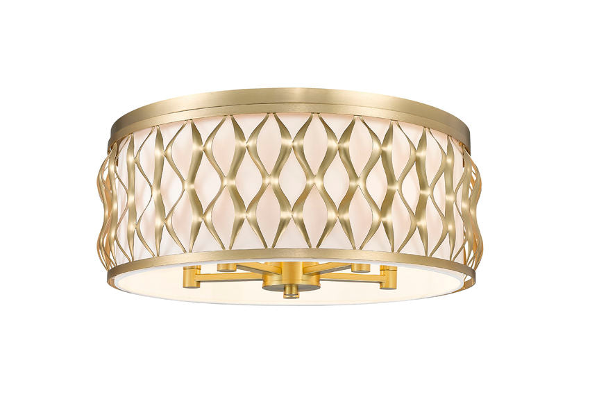Z-Lite Harden 20" 5-Light Modern Gold and White Fabric Shade Flush Mount