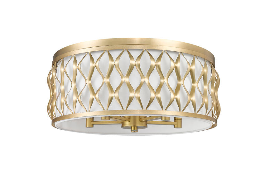 Z-Lite Harden 20" 5-Light Modern Gold and White Fabric Shade Flush Mount