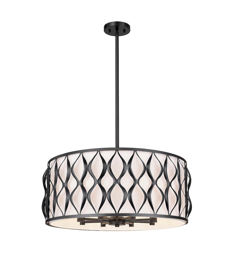 Z-Lite Harden 26" 8-Light Matte Black and White Fabric Shade Pendant Light