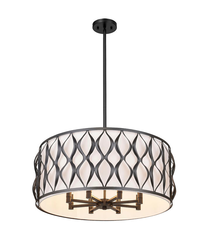 Z-Lite Harden 26" 8-Light Matte Black and White Fabric Shade Pendant Light