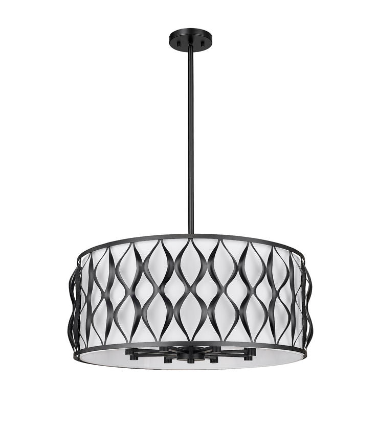 Z-Lite Harden 26" 8-Light Matte Black and White Fabric Shade Pendant Light