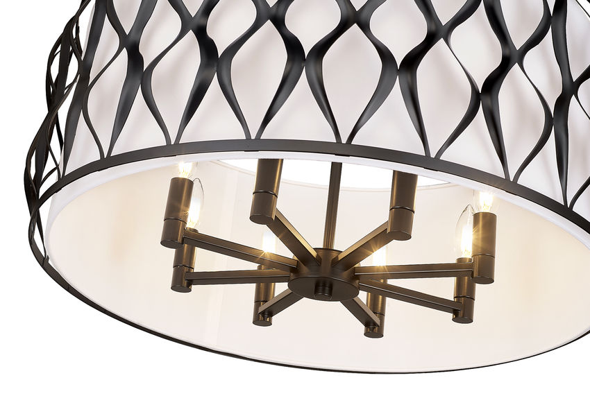 Z-Lite Harden 26" 8-Light Matte Black and White Fabric Shade Pendant Light