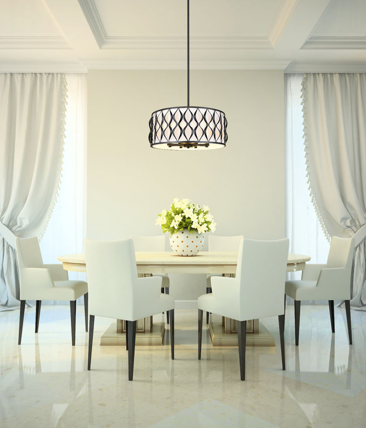 Z-Lite Harden 26" 8-Light Matte Black and White Fabric Shade Pendant Light