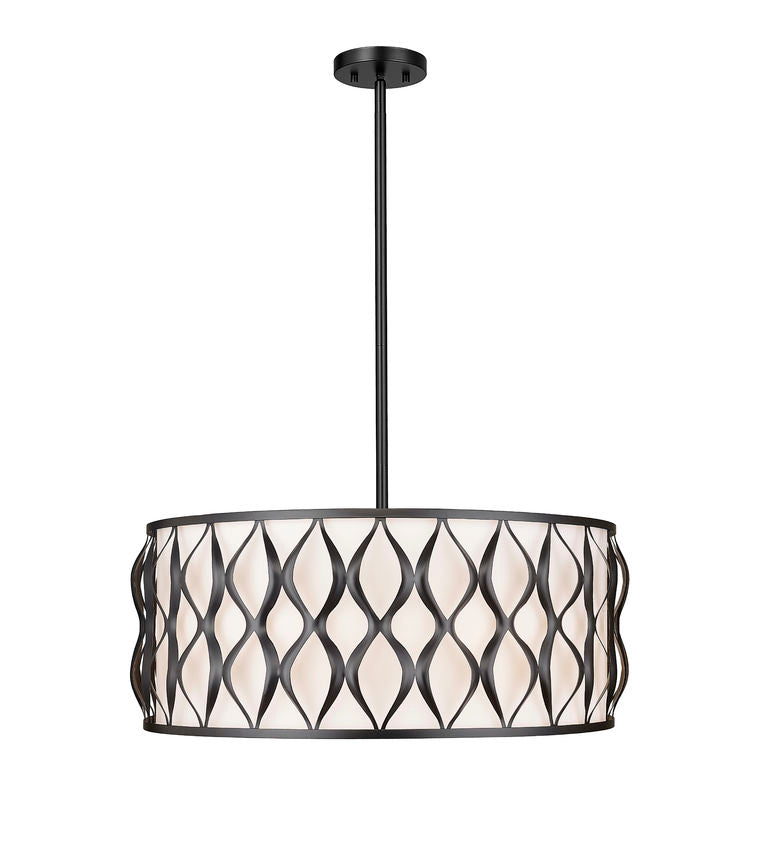 Z-Lite Harden 26" 8-Light Matte Black and White Fabric Shade Pendant Light