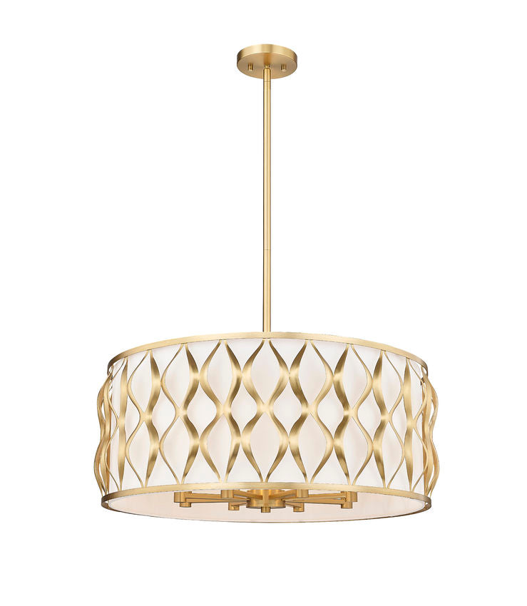 Z-Lite Harden 26" 8-Light Modern Gold and White Fabric Shade Pendant Light