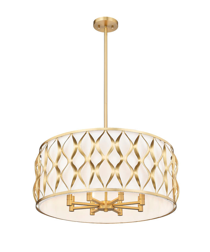 Z-Lite Harden 26" 8-Light Modern Gold and White Fabric Shade Pendant Light