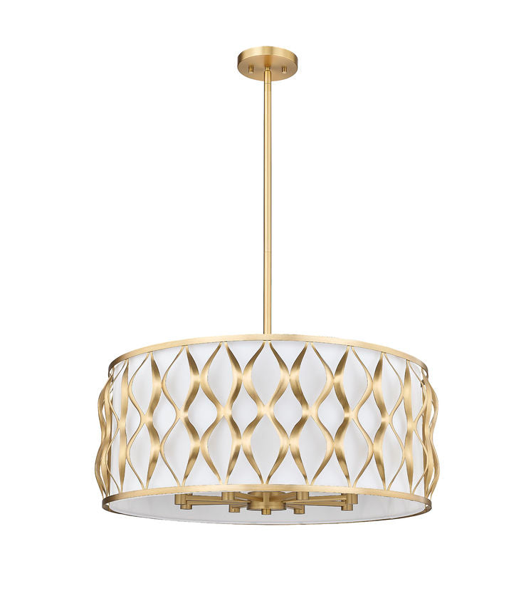 Z-Lite Harden 26" 8-Light Modern Gold and White Fabric Shade Pendant Light