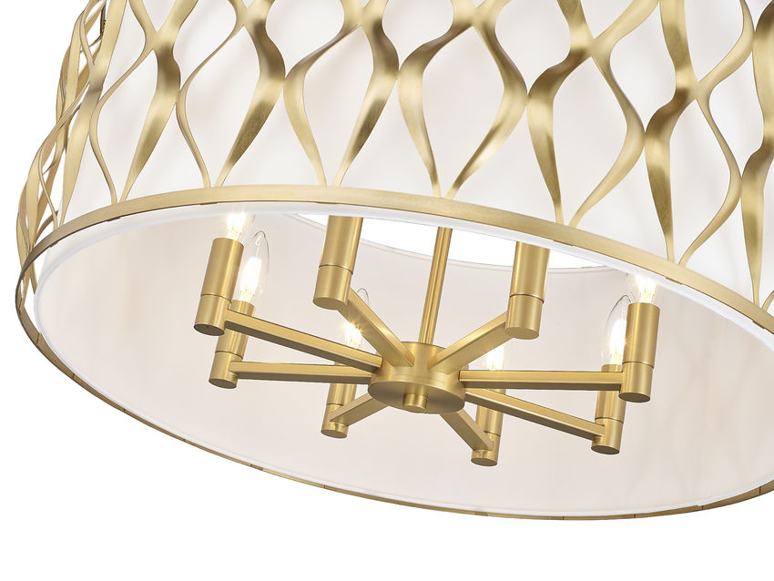 Z-Lite Harden 26" 8-Light Modern Gold and White Fabric Shade Pendant Light