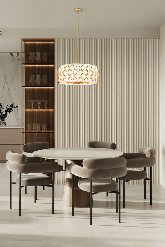 Z-Lite Harden 26" 8-Light Modern Gold and White Fabric Shade Pendant Light