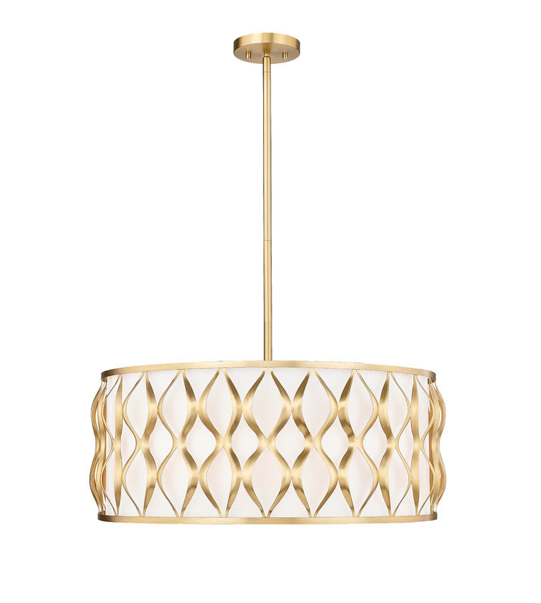 Z-Lite Harden 26" 8-Light Modern Gold and White Fabric Shade Pendant Light