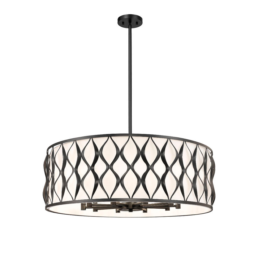 Z-Lite Harden 32" 10-Light Matte Black and White Fabric Shade Pendant Light