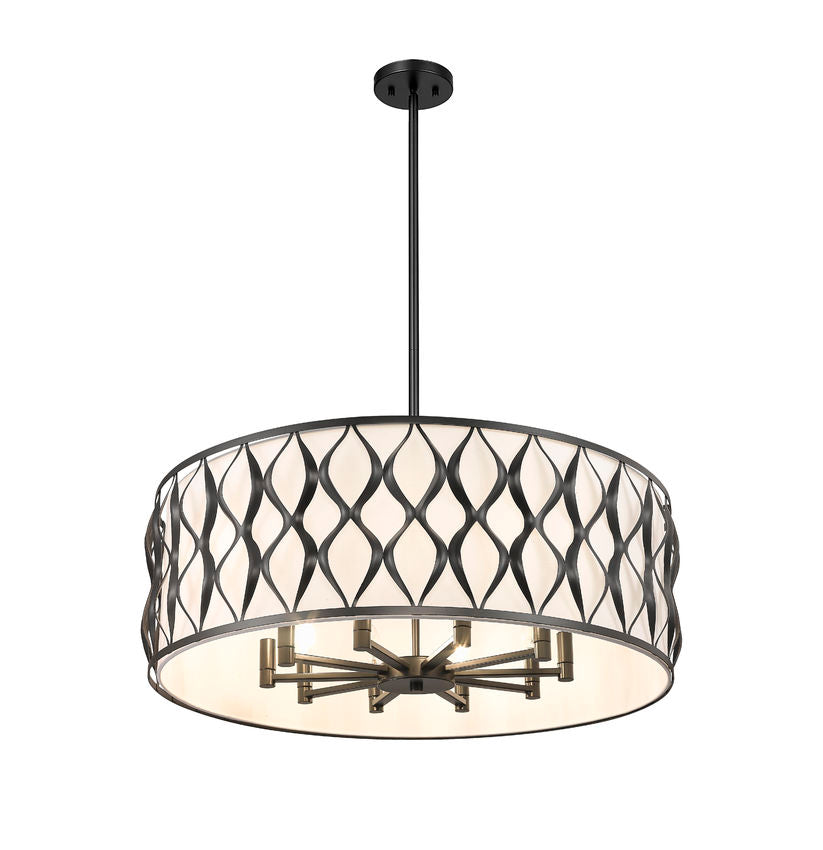 Z-Lite Harden 32" 10-Light Matte Black and White Fabric Shade Pendant Light