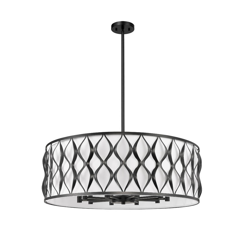 Z-Lite Harden 32" 10-Light Matte Black and White Fabric Shade Pendant Light