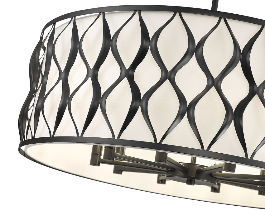 Z-Lite Harden 32" 10-Light Matte Black and White Fabric Shade Pendant Light