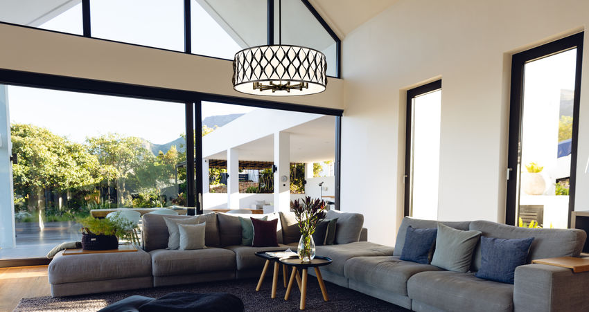 Z-Lite Harden 32" 10-Light Matte Black and White Fabric Shade Pendant Light