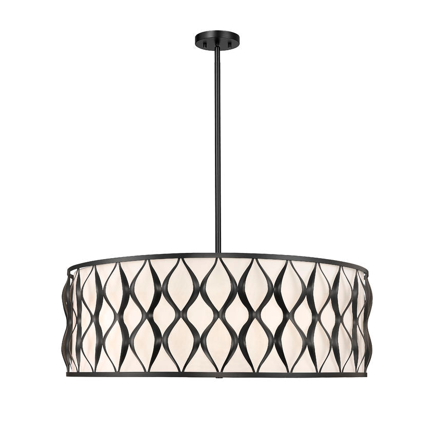 Z-Lite Harden 32" 10-Light Matte Black and White Fabric Shade Pendant Light