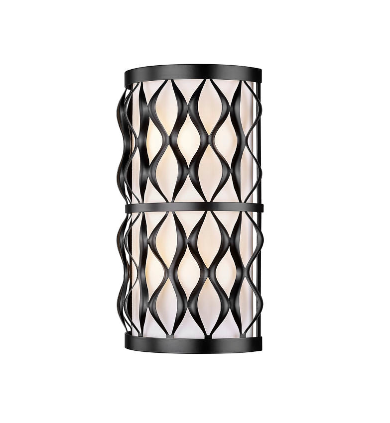 Z-Lite Harden 8" 2-Light Matte Black and White Fabric Shade Wall Sconce