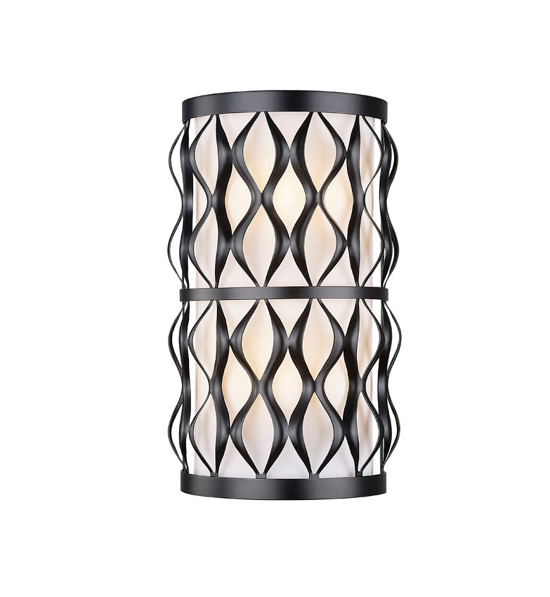 Z-Lite Harden 8" 2-Light Matte Black and White Fabric Shade Wall Sconce