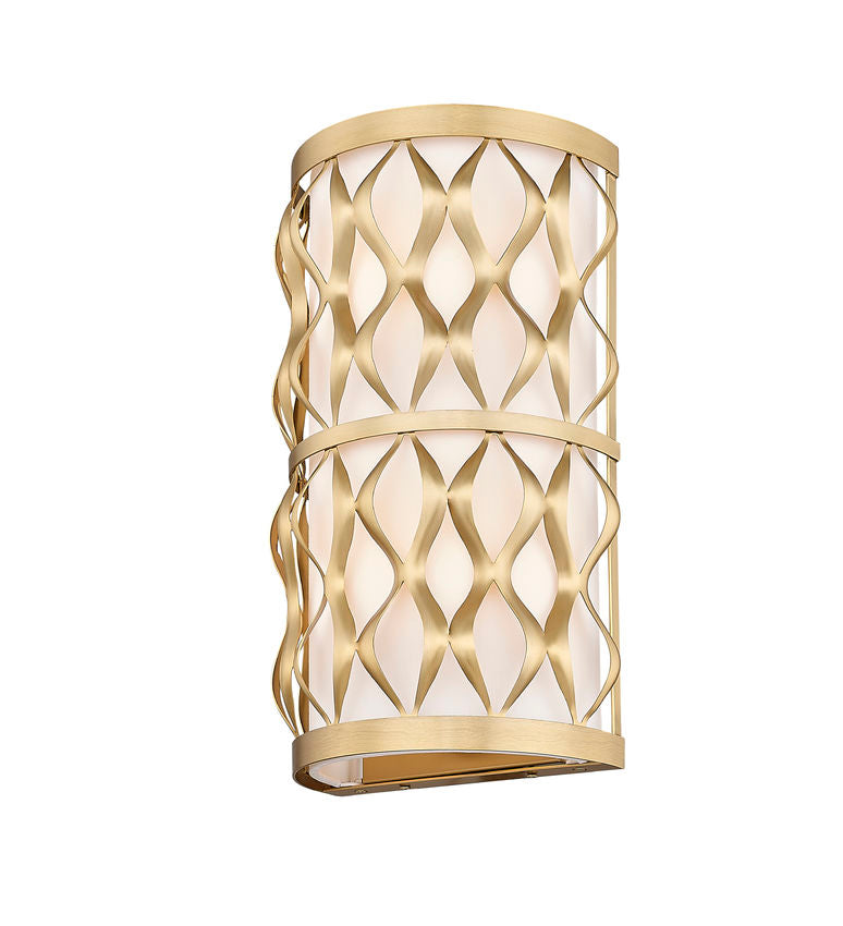 Z-Lite Harden 8" 2-Light Modern Gold and White Fabric Shade Wall Sconce