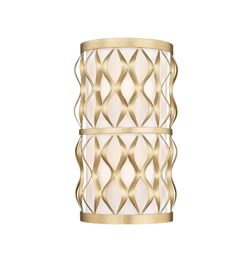 Z-Lite Harden 8" 2-Light Modern Gold and White Fabric Shade Wall Sconce