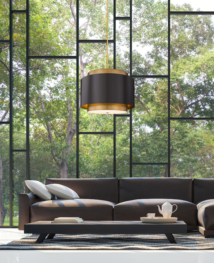 Z-Lite Harlech 33" 4-Light Bronze and Rubbed Brass Pendant Light