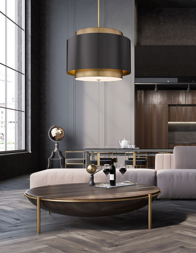 Z-Lite Harlech 33" 4-Light Bronze and Rubbed Brass Pendant Light
