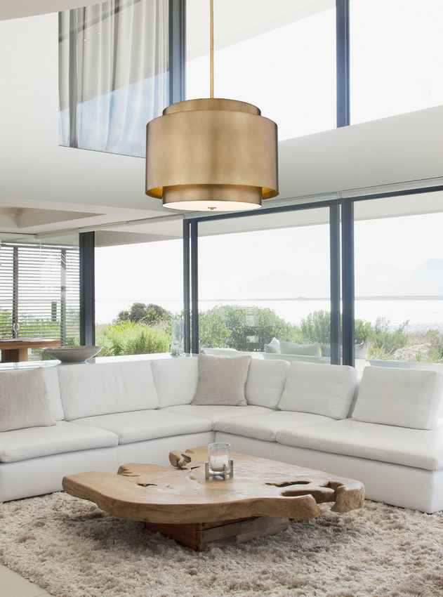 Z-Lite Harlech 33" 4-Light Rubbed Brass Pendant Light
