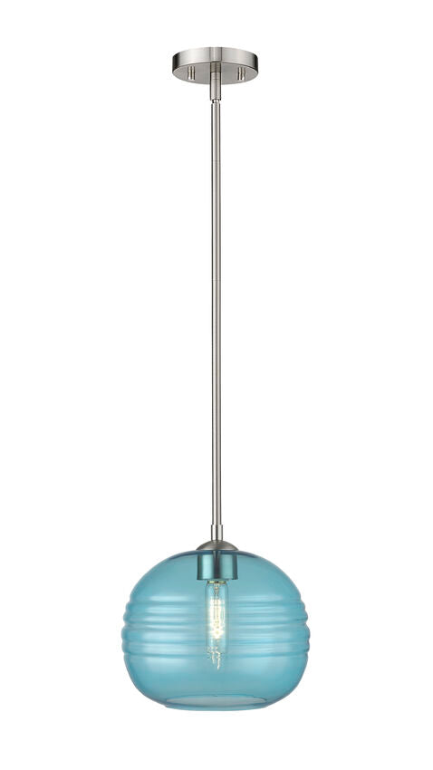 Z-Lite Harmony 10" 1-Light Brushed Nickel Pendant Light With Blue Glass Shade