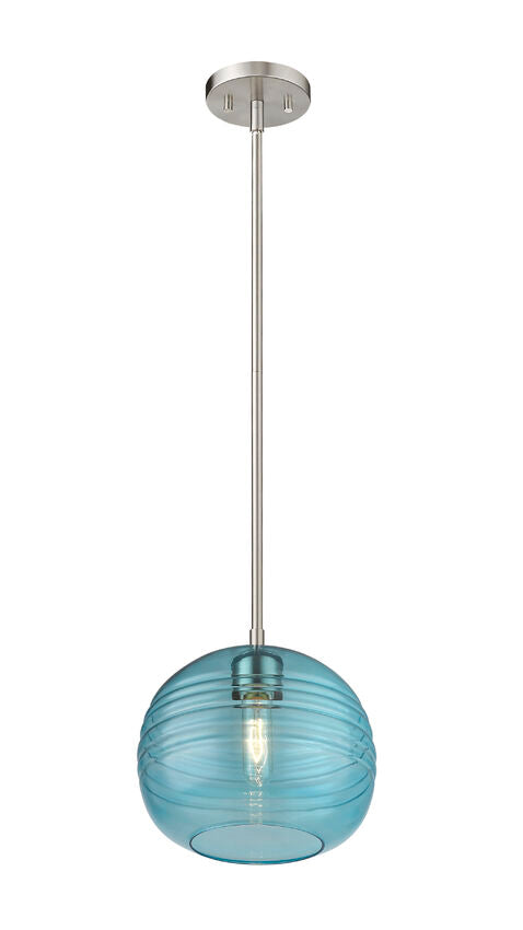 Z-Lite Harmony 10" 1-Light Brushed Nickel Pendant Light With Blue Glass Shade