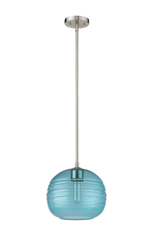 Z-Lite Harmony 10" 1-Light Brushed Nickel Pendant Light With Blue Glass Shade
