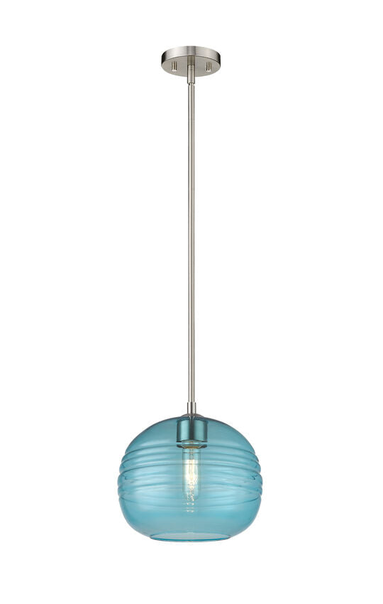 Z-Lite Harmony 10" 1-Light Brushed Nickel Pendant Light With Blue Glass Shade